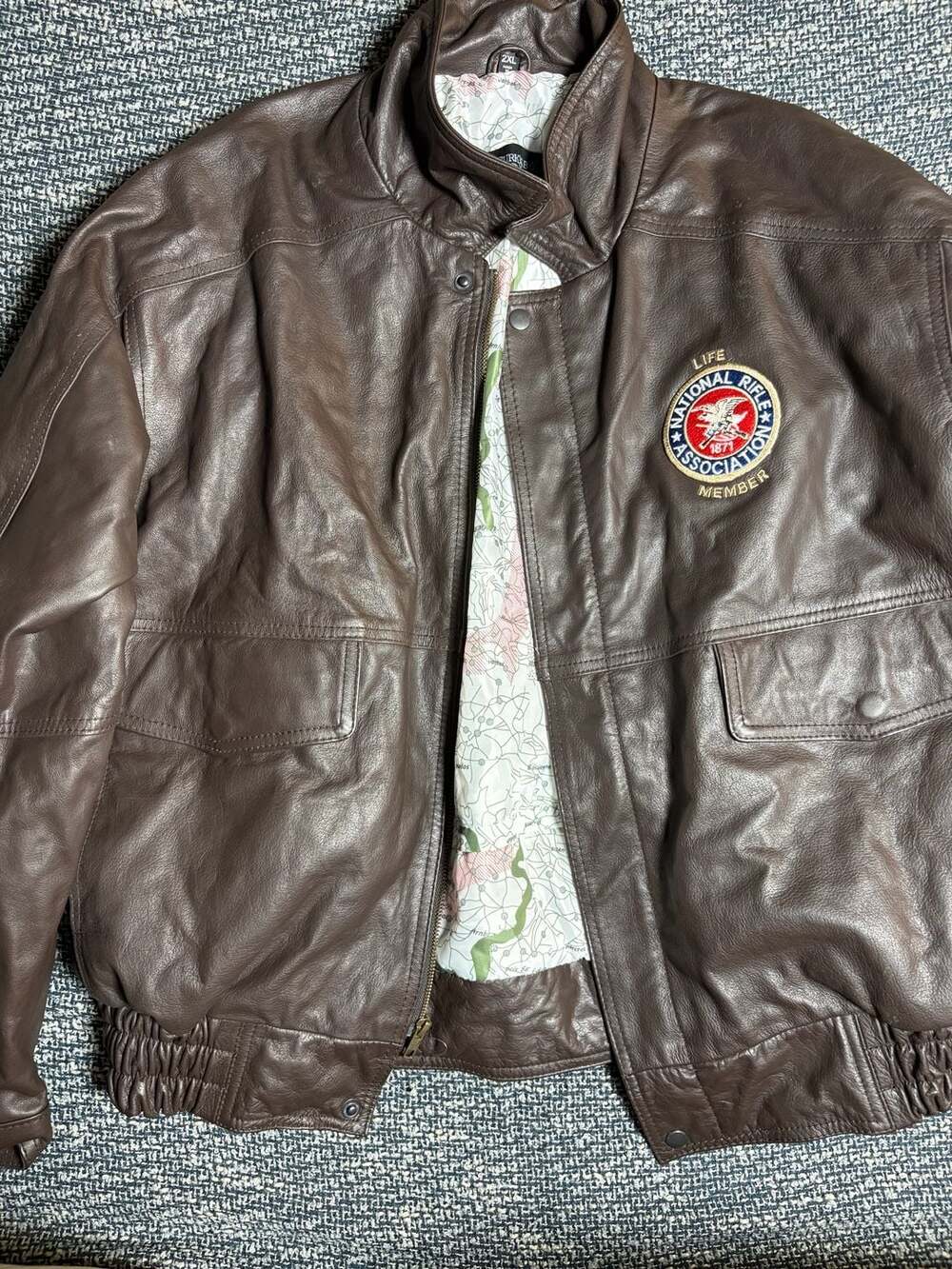 Burk's Bay Men's Brown Leather NRA Life Member Bomber Jacket